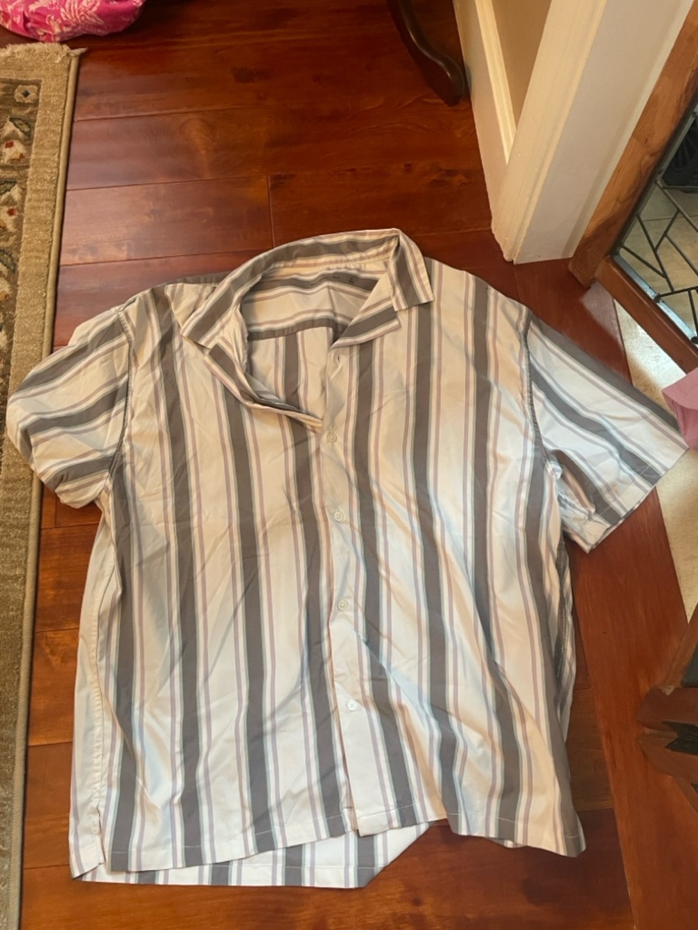 Abercrombie & Fitch Short-Sleeve Button-Down in Light Blue and Gray Stripe